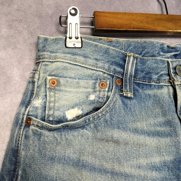 Levis Men 501 Original Fit Blue Jeans size 30x32 Distressed Destroyed Light Wash - Picture 14 of 16